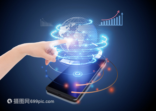 智能科技时代手指点击虚拟应用